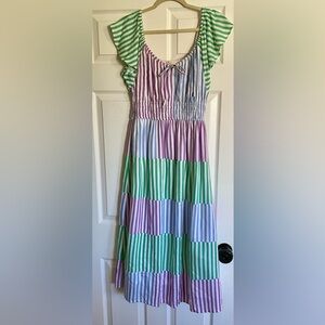 Roller Rabbit Green Purple Blue Striped Maxi Dress XS
